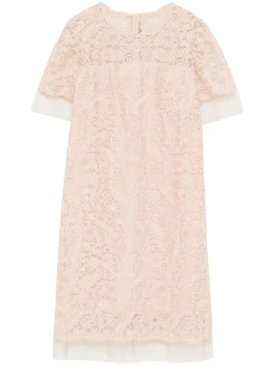 Ermanno Scervino Mini Dress With Scalloped Neckline And Lace Overlay
