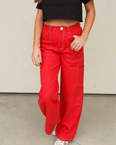 Mni Los Angeles Cargo Style Pants In Red