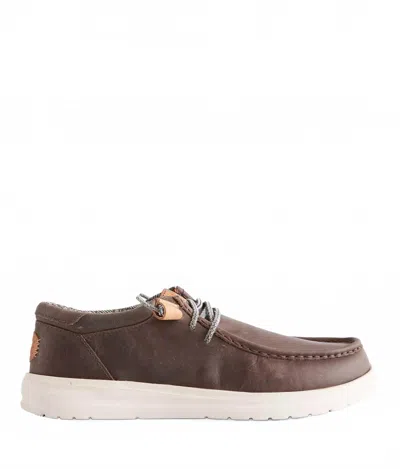 Hey Dude Men's Wally Grip Craft Leather Shoes In Grey In Brown