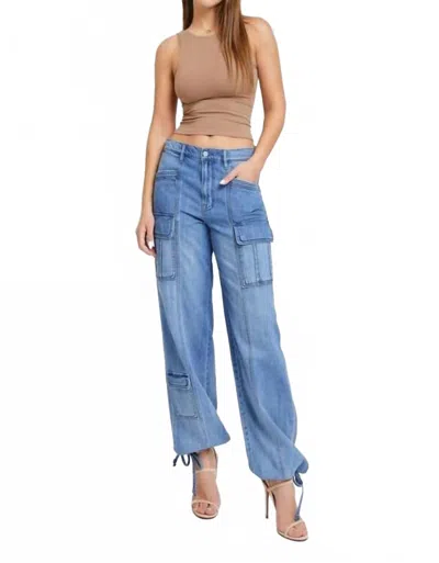 Hidden Women's Alyx Cargo Baggy Pants In Medium Wash In Blue