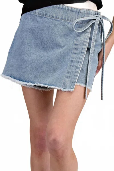 Eesome Denim Wrap Tie Waist Skort In Blue In Blue