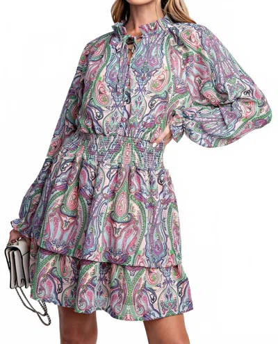 Easel Chiffon Ruffle Dress In Multi In Multi