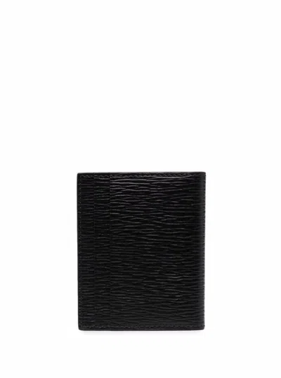 Ferragamo Black Cardholder With Gold-tone Gancini Logo In Calf Leather Man In Black