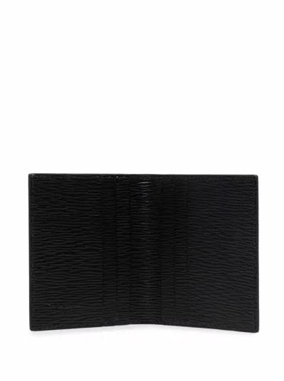 Ferragamo Black Cardholder With Gold-tone Gancini Logo In Calf Leather Man In Black
