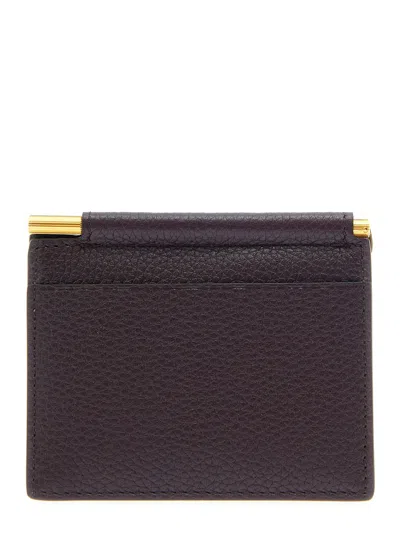 Tom Ford Bordeaux Bi-fold Wallet With Embossed Logo Lettering On The Front In Grained Leather Man In Brown