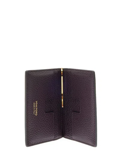 Tom Ford Bordeaux Bi-fold Wallet With Embossed Logo Lettering On The Front In Grained Leather Man In Brown