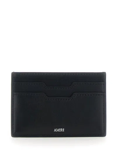 Amiri Black Card Holder With Logo Lettering On The Front And Embossed Logo On The Rear In Leather Man In Black