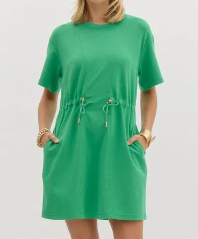 Entro Drawstring Waist Dress In Green In Green