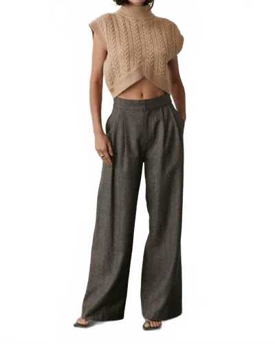 Crescent Camila Herringbone Wide-leg Trouser In Brown In Gray