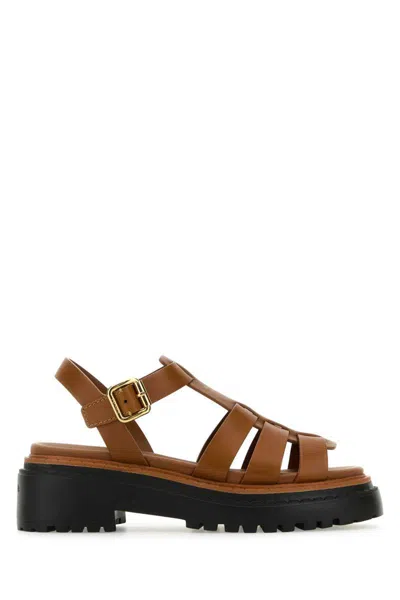 Prada Women Caramel Leather Sandals In Brown
