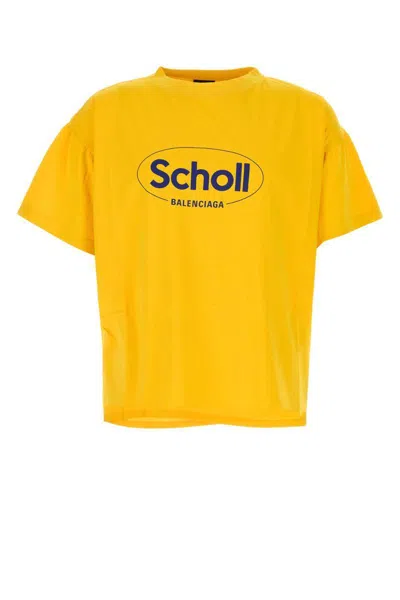 Balenciaga Men Yellow Cotton Oversize T-shirt In Yellow