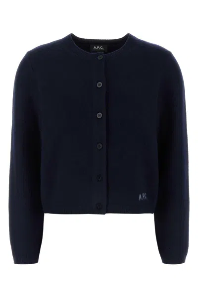 Apc Long-sleeved Knitted Cardigan In Blue