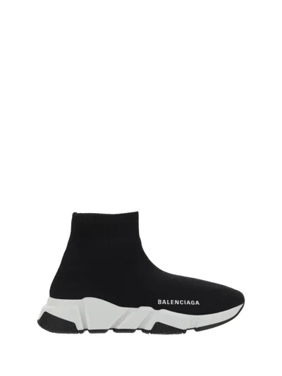 Balenciaga Speed Lt Logo-print Stretch-knit High-top Sneakers In Black