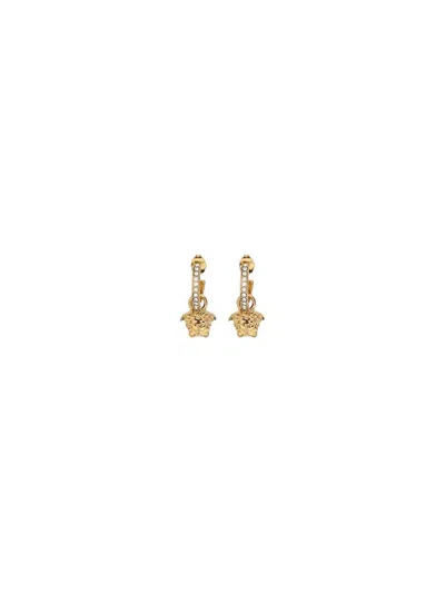 Versace Crystal La Medusa Hoop Earrings In Gold