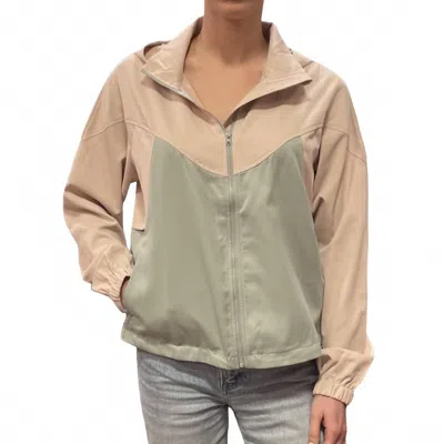 Wishlist Colorblock Hooded Jacket In Taupe & Sage In Green