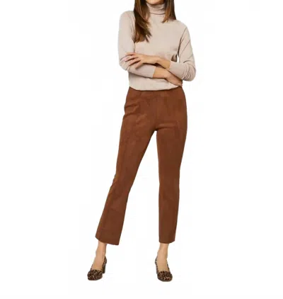 Ann Mashburn Faye Flare Cropped Seamed Pant In Cognac Vegan Suede In Brown