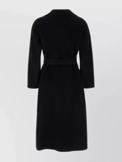 S Max Mara Wool Coat Esturia Waist Belt Knee Length In Black