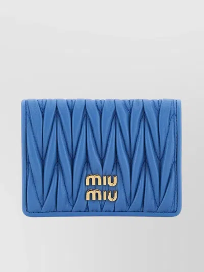 Miu Miu Quilted Leather Card Holder In Blue