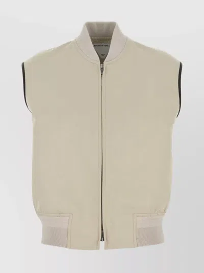 Bottega Veneta Twill Vest With Ribbed Collar And Hem In Neutral