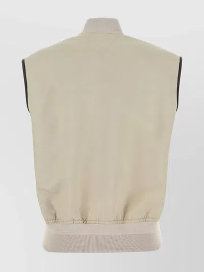 Bottega Veneta Twill Vest With Ribbed Collar And Hem In Neutral