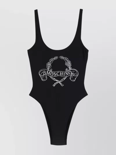 Moschino Couture One-piece Swimsuit Laurel Crown Logo In Black