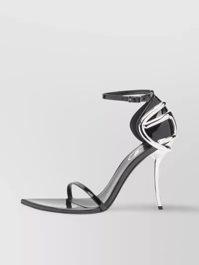 Diesel High Heel Open Toe Sandal With Metallic Detail In Black