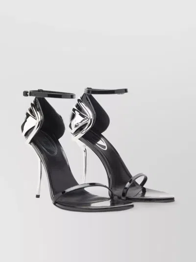 Diesel High Heel Open Toe Sandal With Metallic Detail In Black