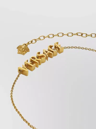 Versace Logo Chain Necklace Medusa Charm In Gold