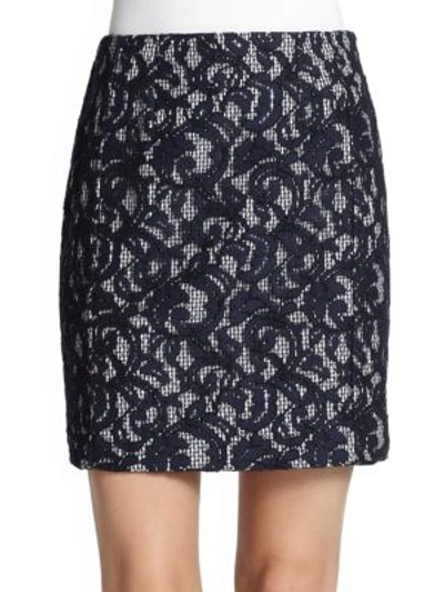 Carven Lace-overlay Gingham Skirt In Navy
