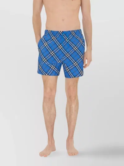 Burberry Check Drawcord Elastic Waist Swim Shorts In Blue