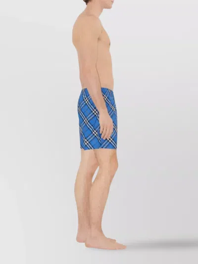 Burberry Check Drawcord Elastic Waist Swim Shorts In Blue