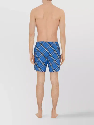 Burberry Check Drawcord Elastic Waist Swim Shorts In Blue