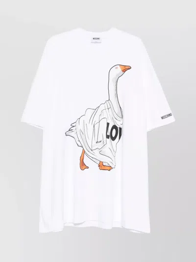 Moschino Crew Neck Graphic Print Oversized Dress In White