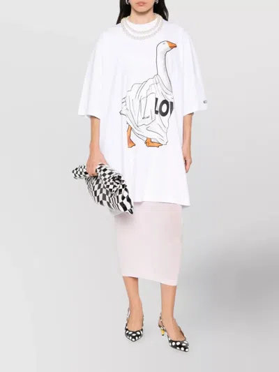 Moschino Crew Neck Graphic Print Oversized Dress In White