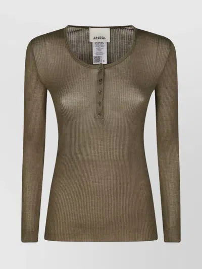 Isabel Marant Étoile Ribbed Texture Round Neck Long Sleeves Top In Green