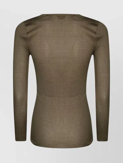 Isabel Marant Étoile Ribbed Texture Round Neck Long Sleeves Top In Green