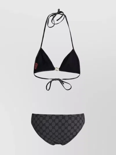 Gucci Gg Pattern Halter Neck Triangle Top Swimsuit In Gray