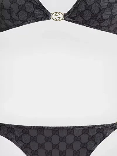 Gucci Gg Pattern Halter Neck Triangle Top Swimsuit In Gray