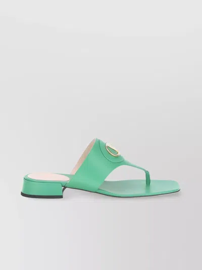 Valentino Vlogo Leather Thong Sandals With Squared Toe In Green