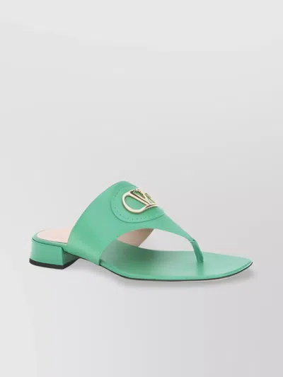 Valentino Vlogo Leather Thong Sandals With Squared Toe In Green
