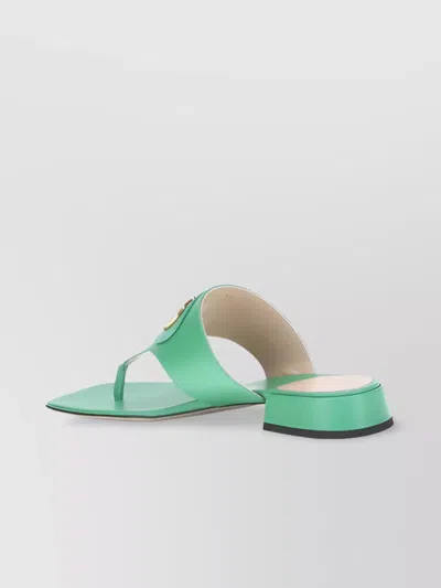 Valentino Vlogo Leather Thong Sandals With Squared Toe In Green