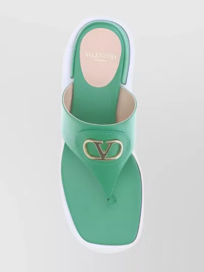 Valentino Vlogo Leather Thong Sandals With Squared Toe In Green