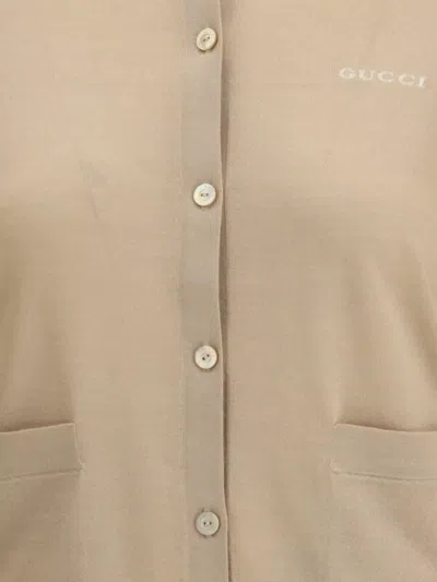 Gucci Luxe Ribbed Cashmere Cardigan Pockets In Gold
