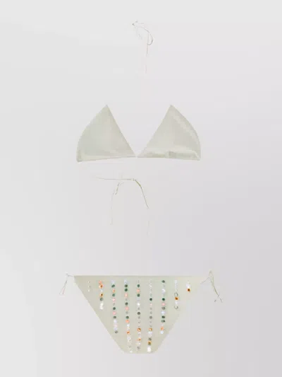 Oseree Rhinestone Embellished White Swimsuit In Neutral
