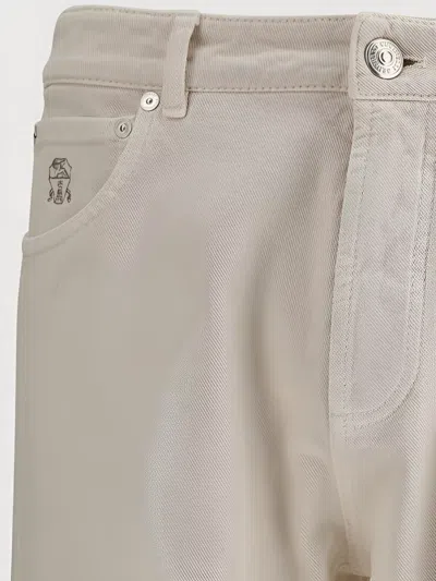 Brunello Cucinelli Comfortable Fit Dyed Jeans With Turn-up Hems In Neutral