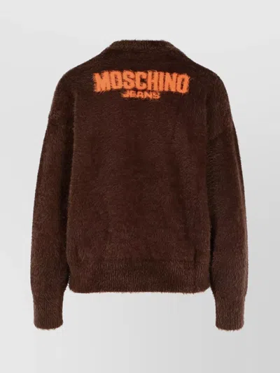 Moschino Knitwear Sweater Fuzzy Texture In Brown
