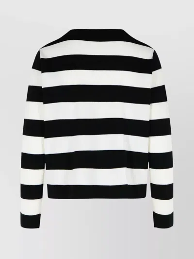 Max Mara Striped Cream Wool Sweater With Embroidered Logo Detail In Black