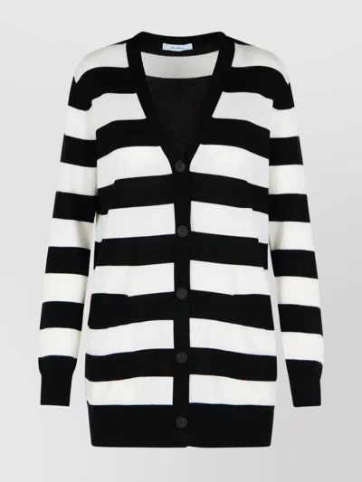 Max Mara Knitwear With Striped Pattern And V-neckline In Black