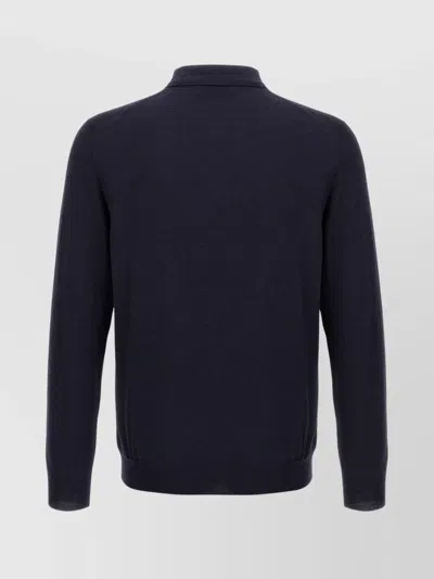 Zanone Wool Polo Shirt Collar Cuffs Hem In Blue