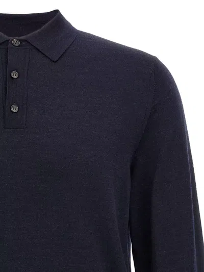 Zanone Wool Polo Shirt Collar Cuffs Hem In Blue